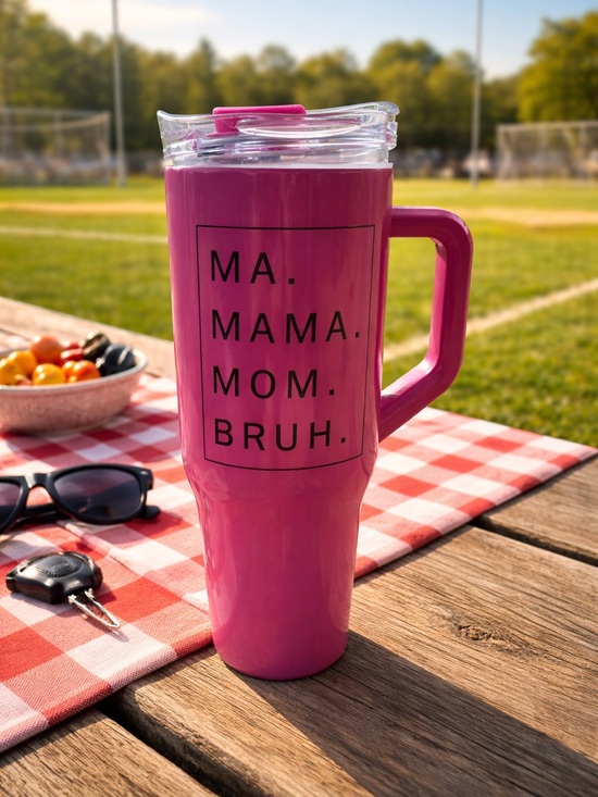 Hobby Lobby Other - Pink Insulated Travel Mug with Handle - MA. MAMA. MOM. BRUH. - Brand New